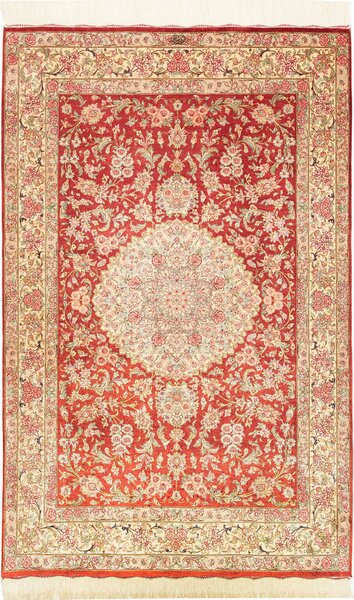 Tappeto Ghom Seta Persia Medaglione Rosso Crema 97x151 Cm