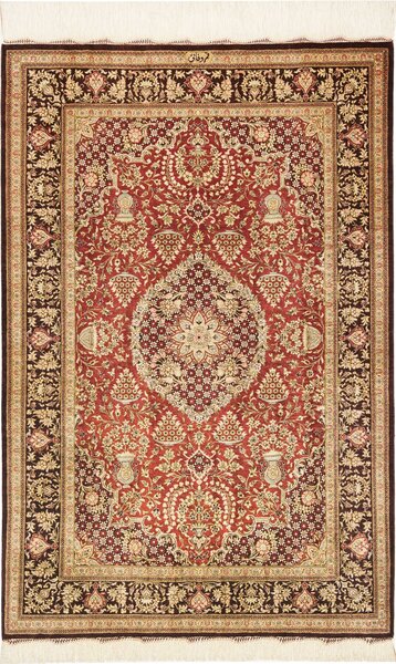 Tappeto Ghom Seta Persia Medaglione Rosso Mattone Oro 80x120 Cm