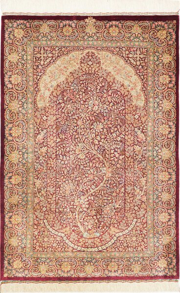 Tappeto Ghom Seta Persia Floreale Bordeaux Crema 83x123 Cm