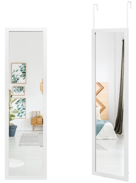 Costway Specchio a tutta lunghezza sopra la porta con ganci per la porta, Specchio per camera da letto soggiorno Bianco