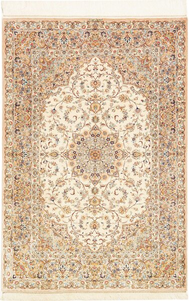 Tappeto Ghom Seta Persia Medaglione Crema Beige 102x150 Cm