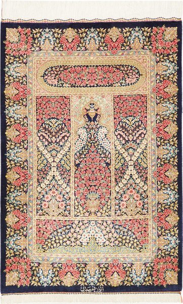 Tappeto Ghom Seta Persia Astratto Blu Rosso 60x90 Cm