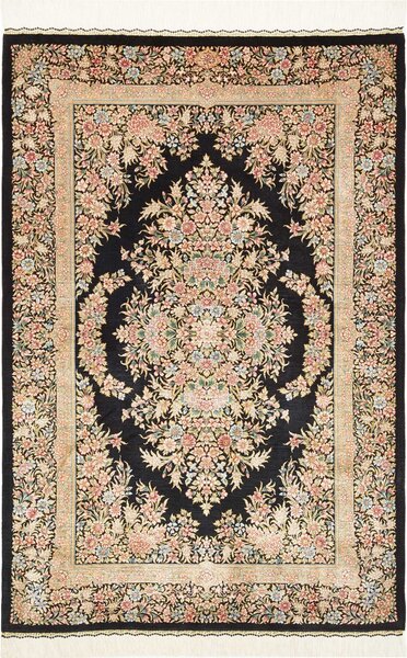 Tappeto Ghom Seta Persia Medaglione Nero Rosa 84x123 Cm