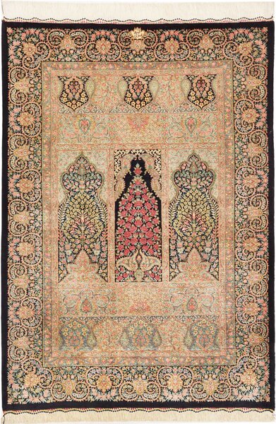 Tappeto Ghom Seta Persia Floreale Nero Rosso 82x118 Cm