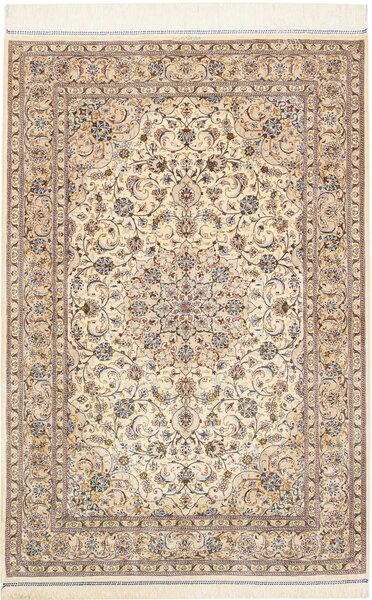 Tappeto Ghom Seta Persia Medaglione Crema Blu 100x148 Cm
