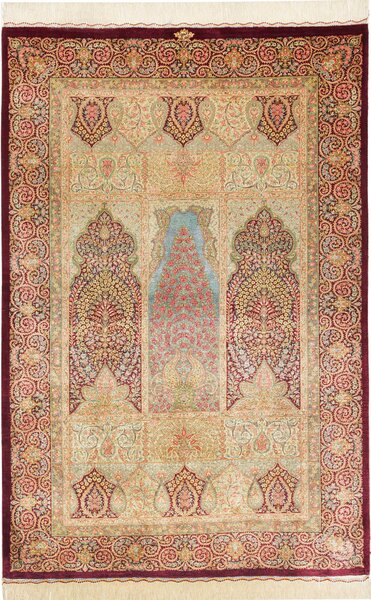 Tappeto Ghom Seta Persia Floreale Bordeaux Crema 103x157 Cm