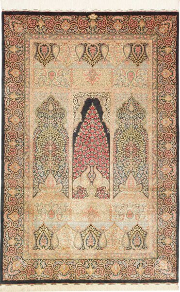 Tappeto Ghom Seta Persia Floreale Nero Beige 101x156 Cm