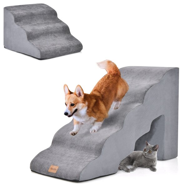 Costway Set di rampe in schiuma per cani con 5 e 3 gradini, Scale morbide per cani antiscivolo alte 56cm e 28cm Grigio