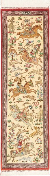 Tappeto Ghom Seta Persia Floreale Crema Rosso Mattone 38x132 Cm
