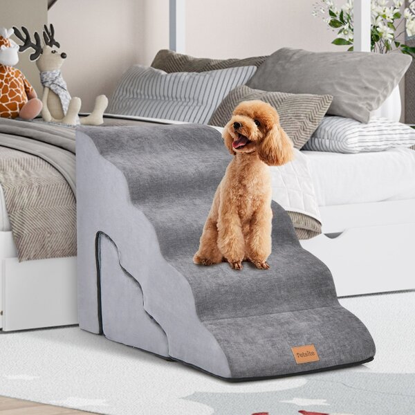 Costway Set di rampe in schiuma per cani con 5 e 3 gradini, Scale morbide per cani antiscivolo alte 56cm e 28cm Grigio