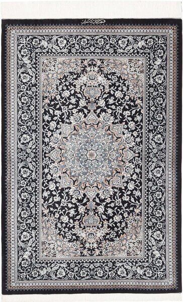 Tappeto Ghom Seta Persia Medaglione Nero Bianco 80x121 Cm
