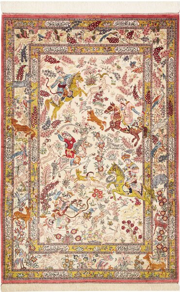 Tappeto Ghom Seta Persia Floreale Crema Policromo 98x150 Cm