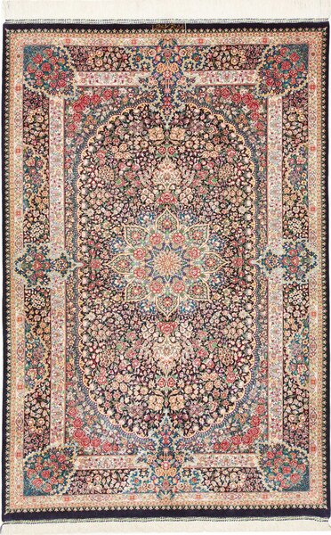 Tappeto Ghom Seta Persia Medaglione Blu Crema 106x153 Cm
