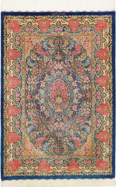 Tappeto Ghom Seta Persia Medaglione Blu Rosa 81x120 Cm