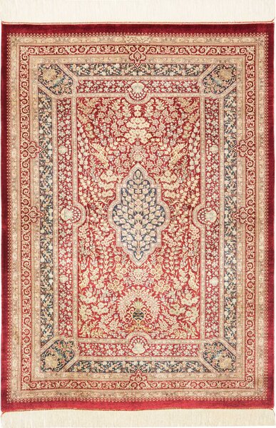 Tappeto Ghom Seta Persia Medaglione Rosso Crema 80x117 Cm
