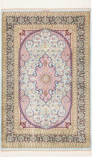 Tappeto Ghom Seta Persia Medaglione Azzurro Rosa 79x122 Cm