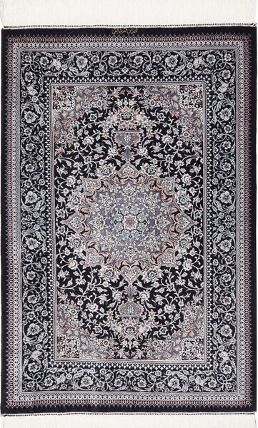 Tappeto Ghom Seta Persia Medaglione Nero Crema 78x120 Cm