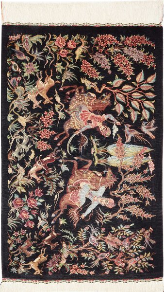 Tappeto Ghom Seta Persia Astratto Nero Multicolore 53x87 Cm