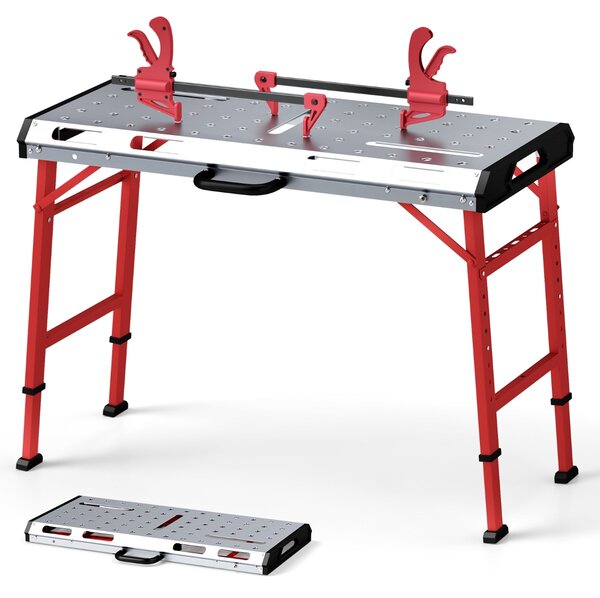 Costway Tavolo da saldatura 107x53cm con altezza regolabile, Tavolo da lavoro a carico 450 kg portatile e pieghevole Argento