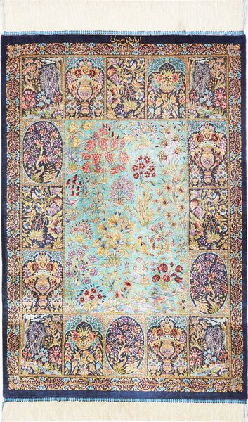 Tappeto Ghom Seta Persia Astratto Azzurro Blu 60x91 Cm