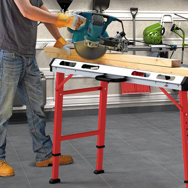 Costway Tavolo da saldatura 107x53cm con altezza regolabile, Tavolo da lavoro a carico 450 kg portatile e pieghevole Argento