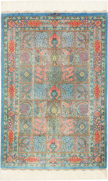 Tappeto Ghom Seta Persia Floreale Blu Corallo 60x88 Cm