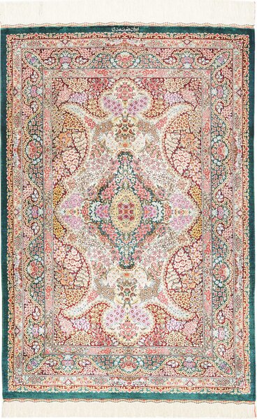 Tappeto Ghom Seta Persia Medaglione Crema Rosa 80x119 Cm
