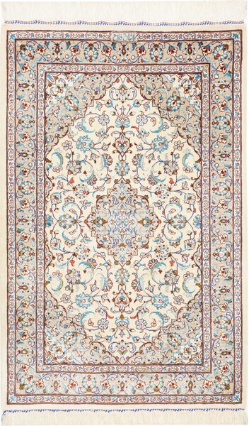 Tappeto Ghom Seta Persia Medaglione Crema Azzurro 58x92 Cm
