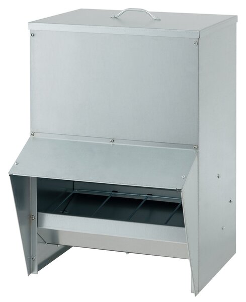 Costway Mangiatore per galline in acciaio zincato da 22 kg, Mangiatoia automatica a muro con coperchio Argento