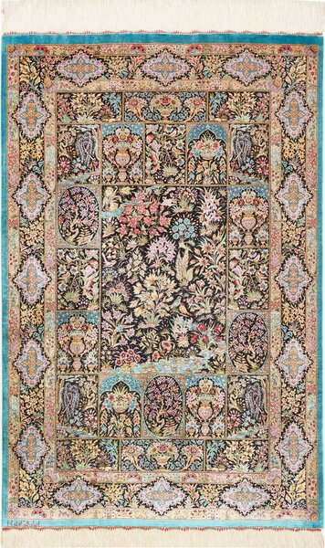Tappeto Ghom Seta Persia Astratto Nero Policromo 79x124 Cm