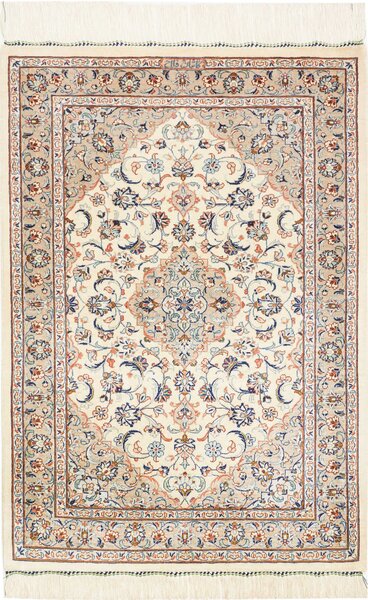 Tappeto Ghom Seta Persia Medaglione Avorio Blu 58x86 Cm