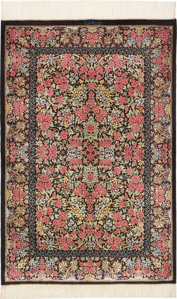 Tappeto Ghom Seta Persia Floreale Nero Rosa 78x119 Cm
