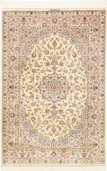 Tappeto Ghom Seta Persia Medaglione Crema Blu 100x150 Cm