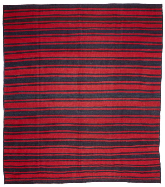 Tappeto Kilim Vintage Persia Astratto Rosso Blu Scuro 276x292 Cm
