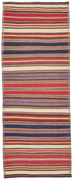 Tappeto Kilim Vintage Persia A Righe Rosso Blu 120x308 Cm