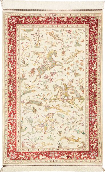 Tappeto Ghom Seta Persia Floreale Avorio Rosso Policromo 74x114 Cm