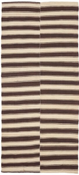 Tappeto Kilim Mazandaran Vintage Persia Astratto Marrone Ecrù 147x328 Cm