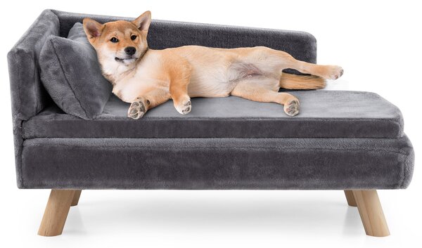Costway Divano letto per cani con cuscino imbottito rimovibile e morbido cuscino, Gambe in legno robuste Grigio