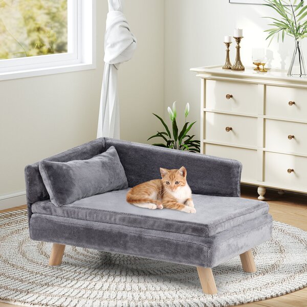 Costway Divano letto per cani con cuscino imbottito rimovibile e morbido cuscino, Gambe in legno robuste Grigio
