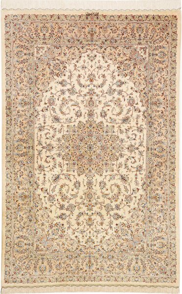 Tappeto Ghom Seta Persia Medaglione Crema Beige 126x198 Cm