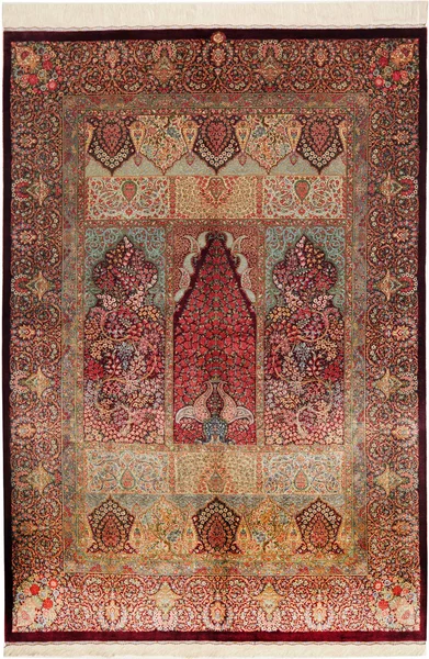 Tappeto Ghom Seta Persia Floreale Bordeaux Blu 139x200 Cm