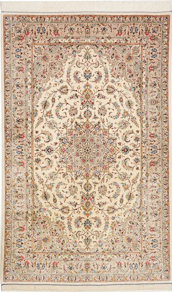 Tappeto Ghom Seta Persia Medaglione Crema Pastello 129x208 Cm