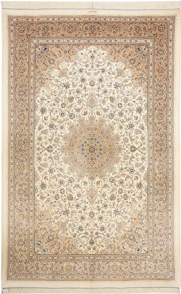 Tappeto Ghom Seta Persia Medaglione Avorio Beige 158x247 Cm