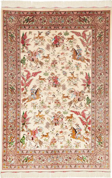 Tappeto Ghom Seta Persia Astratto Crema Rosa 133x198 Cm