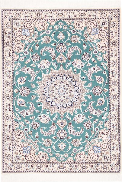 Tappeto Nain 9la Persia Medaglione Verde Acqua Avorio 90x127 Cm