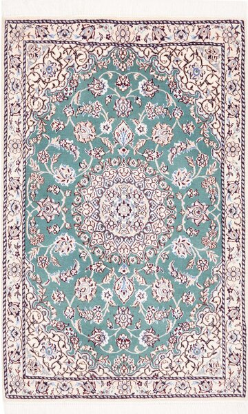 Tappeto Nain 9la Persia Medaglione Turchese Avorio 81x127 Cm