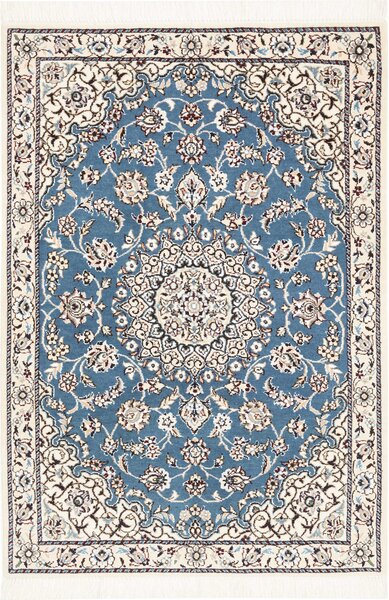 Tappeto Nain 9la Persia Medaglione Blu Petrolio Crema 80x118 Cm