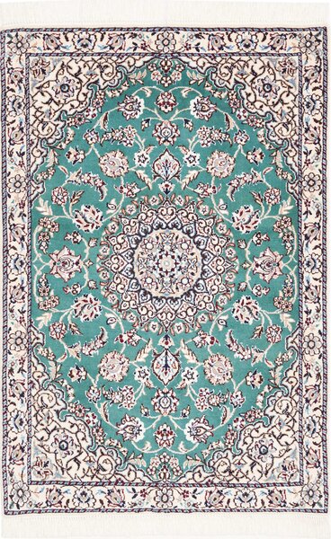 Tappeto Nain 9la Persia Medaglione Verde Acqua Avorio 80x120 Cm