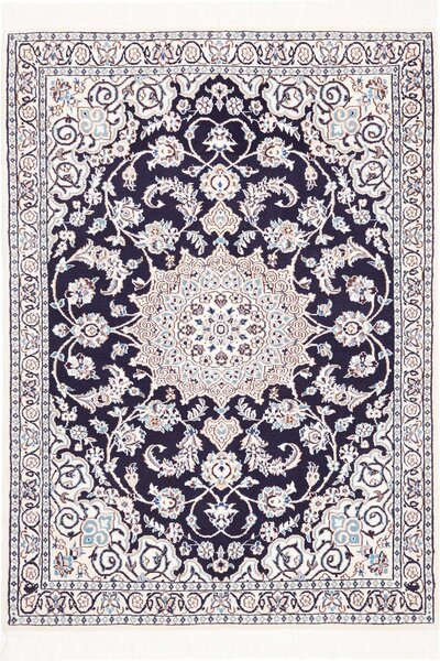 Tappeto Nain 9la Persia Medaglione Blu Scuro Crema 90x130 Cm