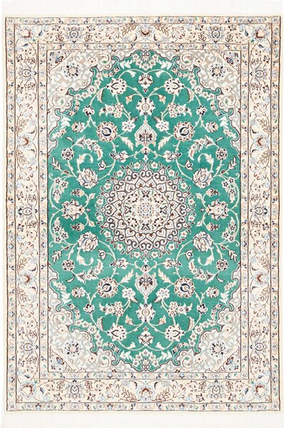 Tappeto Nain 9la Persia Medaglione Turchese Crema 103x150 Cm